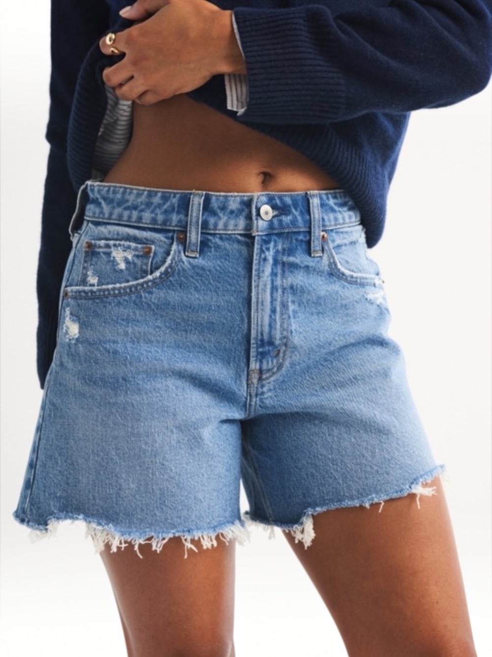 Abercrombie & Fitch Curve Love Dad Denim Shorts High Rise Medium Wash 32/14